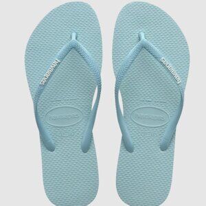 New Brazil Made Havaianas Slim Logo Pop Up Flip Flops Light Blue 37 8